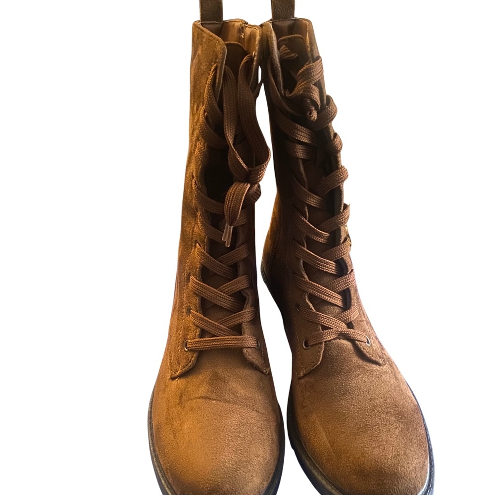 Brown Suede Lace-Up Combat Boots Women’s Size 9 Side ZipAnkle Boots